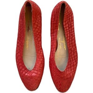 salvatore ferragamo red snake skin flats size 5 1/2 women’s